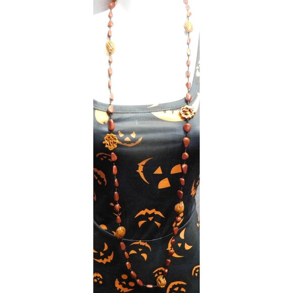 Rustic Nature Inspired Peach Pit Stone And Glass Beaded Necklace - Picture 2 of 6